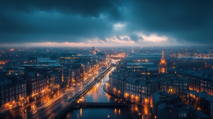Nightfall in Dublin: A Captivating Panorama of City Lights