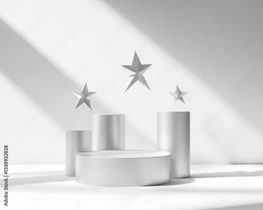 Poster minimalist performance rating showcase clean tech aluminum podium with dynamic star evaluation - nex