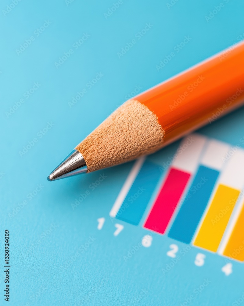 Poster Vibrant Data Visualization Dynamic Orange Pencil Analyzing Colorful Performance Metrics in Modern Business Intelligence Design