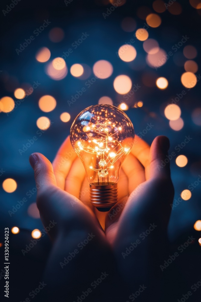 Poster luminous innovation ethereal hands illuminating breakthrough technology with glowing lightbulb - ins