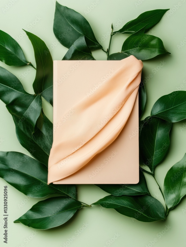 Aufkleber mindful minimal soft peach workbook in lush green botanical setting - wellness design inspiration fo