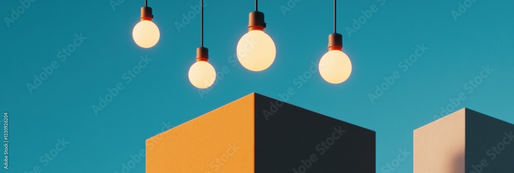Poster Minimalist Innovation Landscape Geometric Architecture and Suspended Luminescence - Creative Design Visualization for Modern Brand Storytelling and Strategic Conceptualization