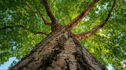 A towering mahogany tree with a thick