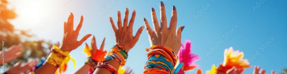 Aufkleber vibrant community unity diverse hands raised in colorful solidarity - empowering multicultural conne
