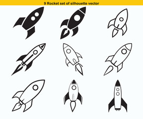 set of rocket icon 9 different styles editable strocke Thin Line, Line, Bold vector
