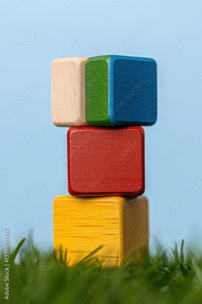 Poster climate action stackable solutions colorful wooden blocks symbolizing esg strategy and sustainable c