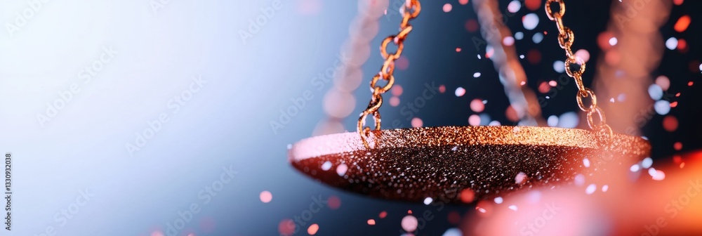 Aufkleber cinematic legal tech visualization ethereal justice scale suspended in dynamic digital metrics lands