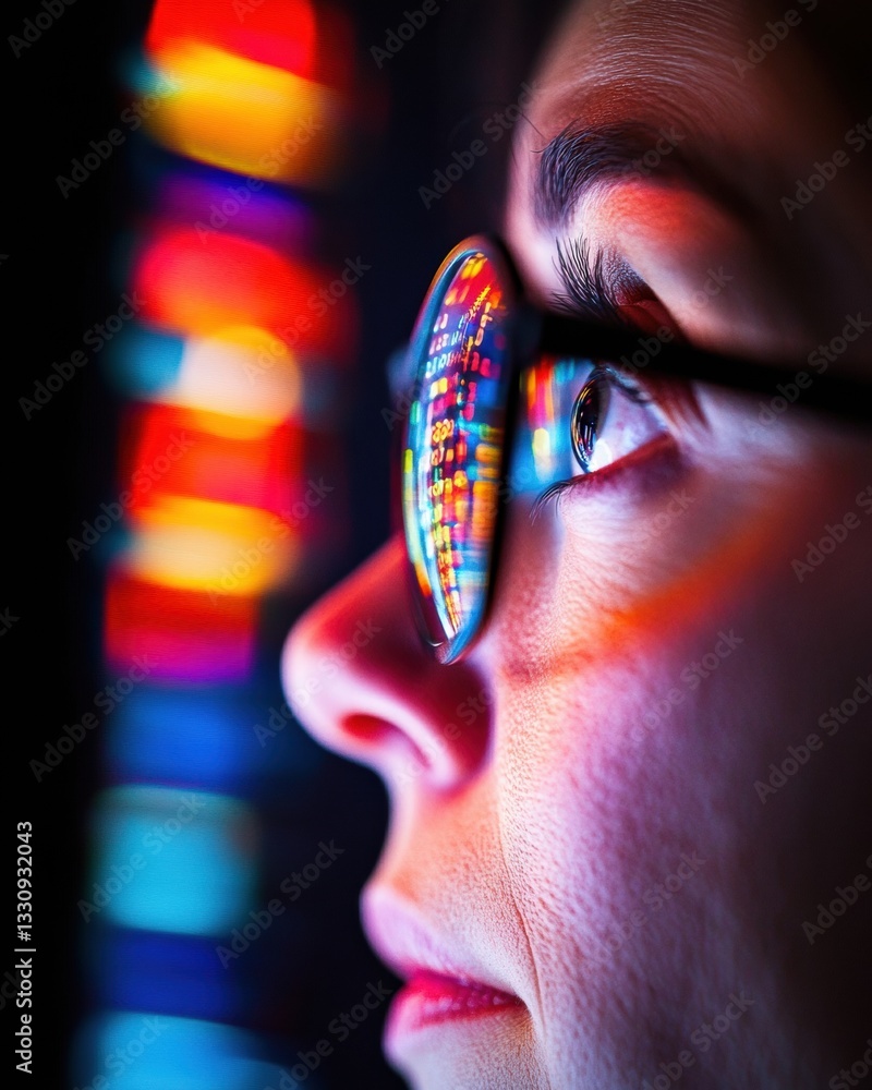 Poster neurotech vision immersive data reflection of gen z innovator - cyberpunk aesthetic exploring digita