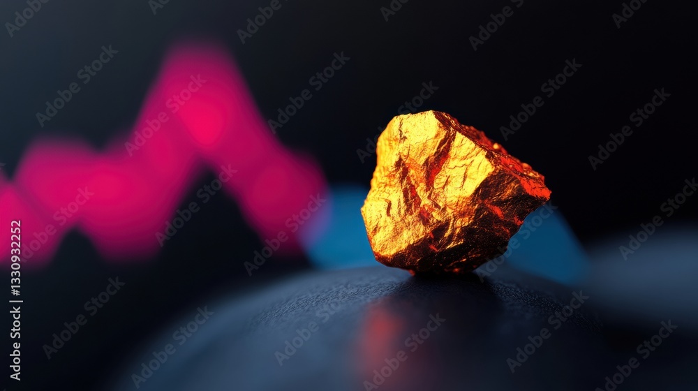 Poster digital gold revolution illuminated cryptocurrency nugget symbolizing blockchain wealth, cutting-edg