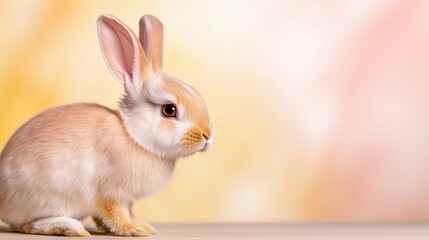 Fototapeta premium Adorable Beige Bunny Rabbit Easter Pet Cute Animal Fluffy Fur Soft Background