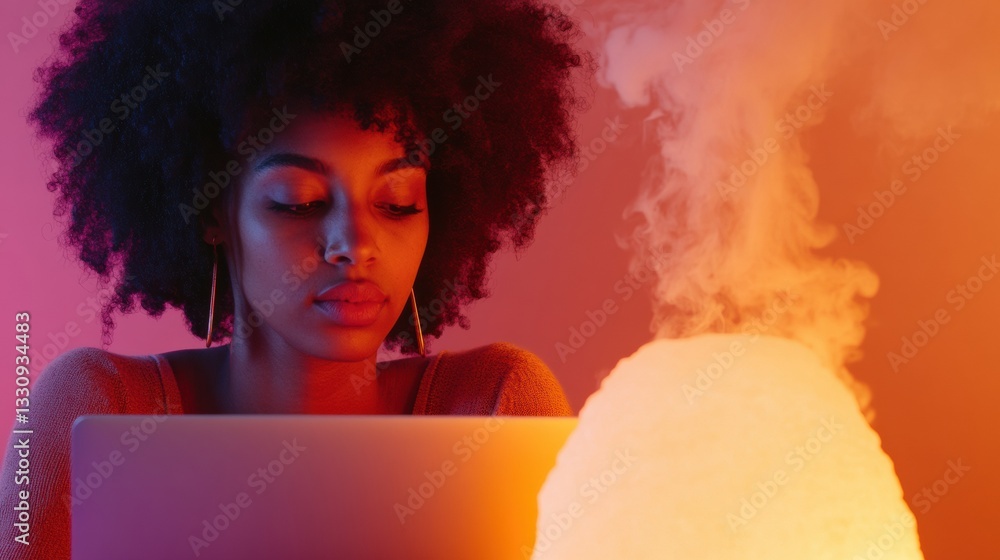 Aufkleber immersive digital wellness gen z remote work aesthetic with neon-lit mindfulness, ethereal productiv