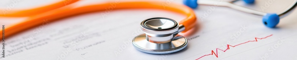 Aufkleber Minimalist Healthcare Innovation Vibrant Medical Diagnostic Technology Showcasing Advanced Cardiac Monitoring with Precision Stethoscope and Digital Heartrate Visualization