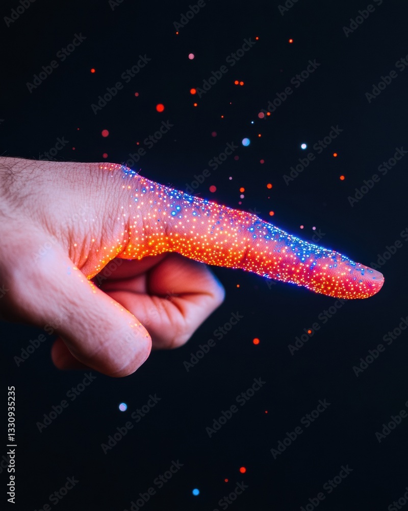 Poster Quantum Connectivity Visualization Immersive Data Interaction with Futuristic Neon Particle Mapping - Digital Innovation and Sensory Tech Experience