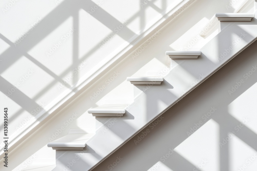 Poster minimalist architectural ascent sleek white staircase with floating glass steps - innovative design 
