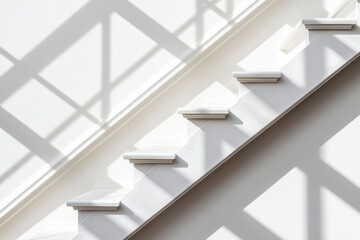 Fototapeta premium Minimalist Architectural Ascent Sleek White Staircase with Floating Glass Steps - Innovative Design Inspiring Spatial Clarity and Modern Workplace Transformation