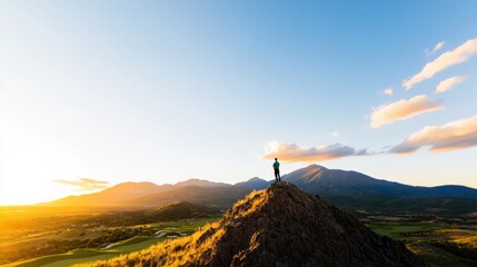 Golden Hour Summit Mindful Adventure Capturing Millennial Solo Travelers Peak Performance Moment in Breathtaking Landscape Wellness Journey