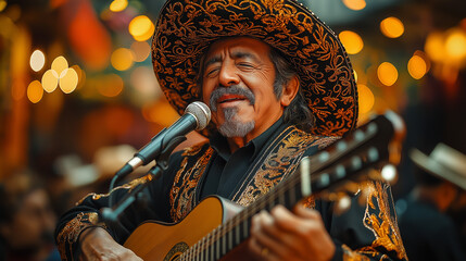Elderly Mariachi Singer Performing at a Festive Cinco de Mayo Celebration,  Ai Generated images