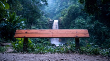 Rustic Wooden Bench Waterfall Nature Trail Serenity Tranquility Relaxing Escape