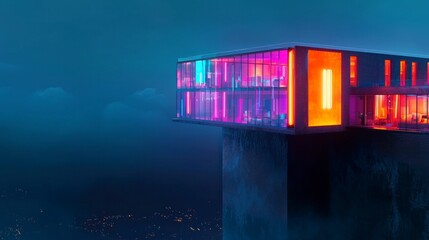 Neon Penthouse Apartment Night Cityscape   Modern Architecture  Luxury Real Estate