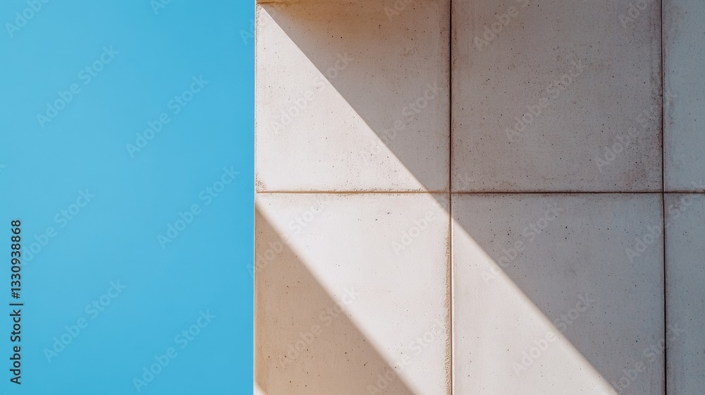 Aufkleber Minimalist Urban Geometry Soft Light Casting Architectural Shadows on Concrete Wall - Contemporary Design Aesthetic Exploring Spatial Abstraction and Color Blocking