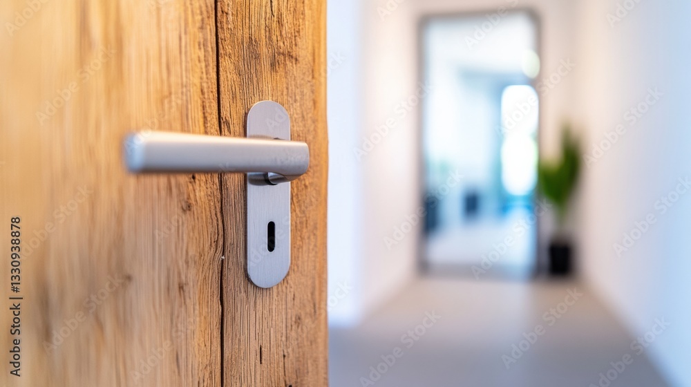 Aufkleber minimalist smart access sleek modern door handle on textured wood - elegant security design for cont