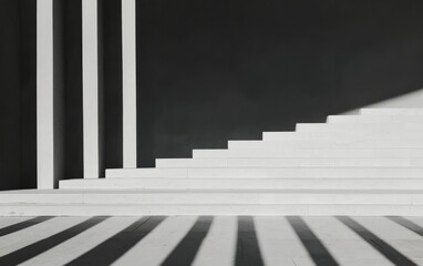 Monochrome Concrete Stairs Pillars and Striped Floor