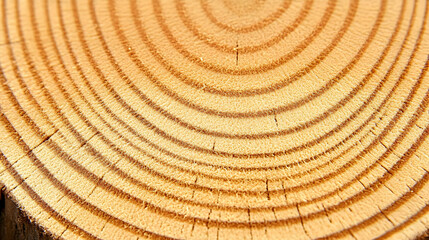 Fototapeta premium Close-up detailed image of concentric tree rings on a cross-section of wood, showcasing the natural texture and growth patterns.