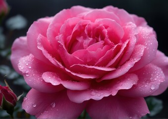 Obraz premium Dew-Kissed Pink Rose. Elegant Macro Beauty. Perfect for wedding designs, spa and wellness promotions, elegant greeting cards, florists, beauty brands