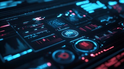 Futuristic Tech Interface: Neon Data Streams and Glowing HUD Display