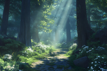 Obraz premium Enchanted Forest Path: A Tranquil Journey Through Nature’s Serenity