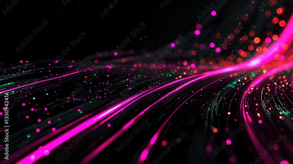 Poster abstract digital data stream pink neon lines glowing particles high resolution backgrou