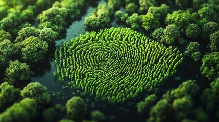 Fingerprint of trees in 3D design, World Environment Day concept, World Forestry Day, Earth Day green concept, sustainable nature background