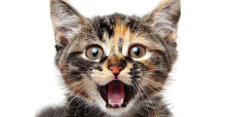 Funny surprised young cat making big eyes.