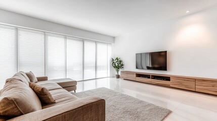 Fototapeta premium Modern Condo Living Room Sunlight Sofa Minimalist Decor