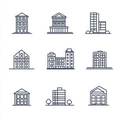 Minimalist Line Drawings of Nine Buildings in Varying Architectural Styles