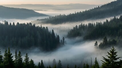 Whispering Fog: Enchantment in a Pine-Laden Dawn