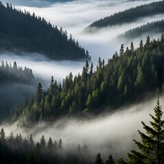 Mystical Morning: A Coniferous Forest Drenched in Fog