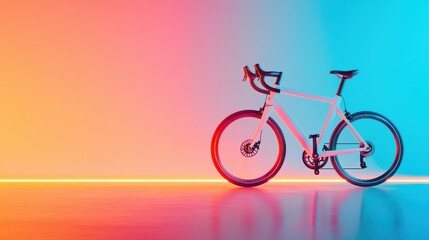 Fototapeta premium A modern bicycle rests against vibrant colored lights, showcasing sleek design and style.