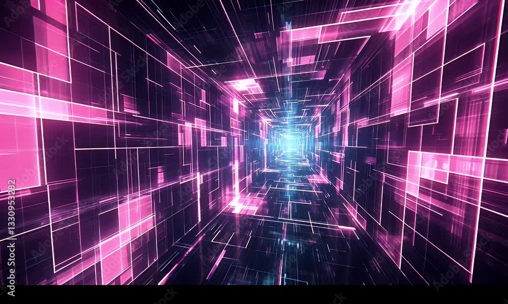 Poster futuristic digital tunnel. abstract glowing, vibrant tunnel. complex network of glowing lines. dynam
