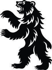 Standing bear black silhouette vector illustration, Standing bear isolated line art vector design