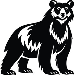 Standing bear black silhouette vector illustration, Standing bear isolated line art vector design