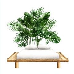 Fototapeta premium Modern bed design with lush greenery for tranquil bedroom decor