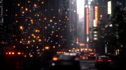 Obraz premium Futuristic Cityscape Smart City Network AI Data Flow Technology
