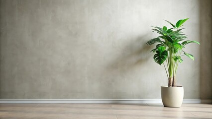 Serene Interior Design Featuring a Lush Green Plant in a Minimalist Pot Against a Textured Wall