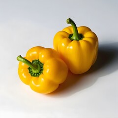 Bright yellow organic bell peppers isolated on white background.