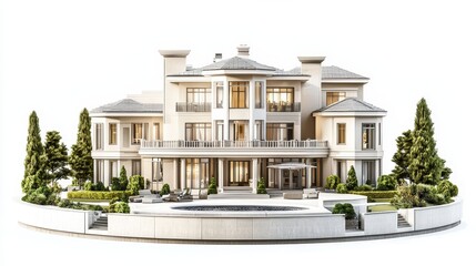 Obraz premium Luxurious Modern Mansion with Beautiful Landscaping and Pool