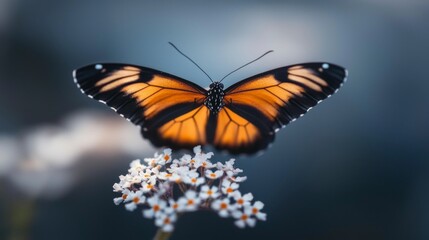 Majestic Orange Butterfly on White Flowers  Nature Close up