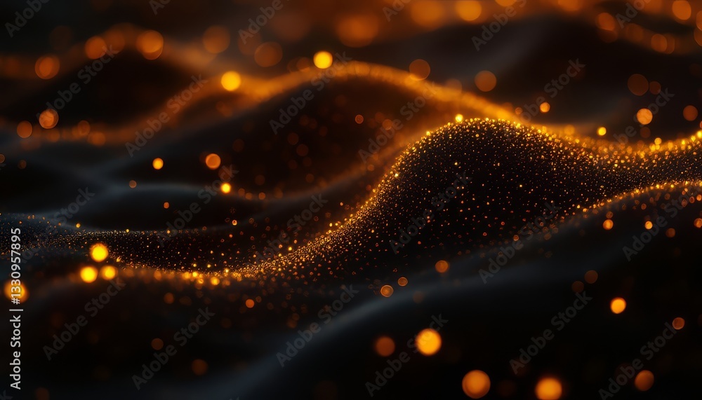 Poster abstract dark waves highlighted with golden particles create