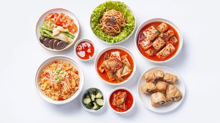 An exquisite spread of various asian cuisines featuring a selection of dishes for a joyous chuseok festival celebration
