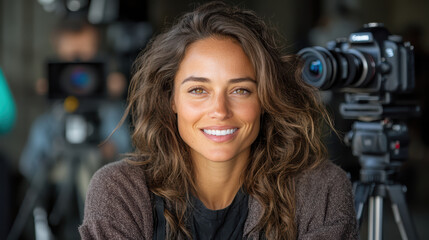 Capturing stories through lens, female filmmaker smiles confidently